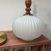Vintage Scandinavian pendant light in white pleated opaline