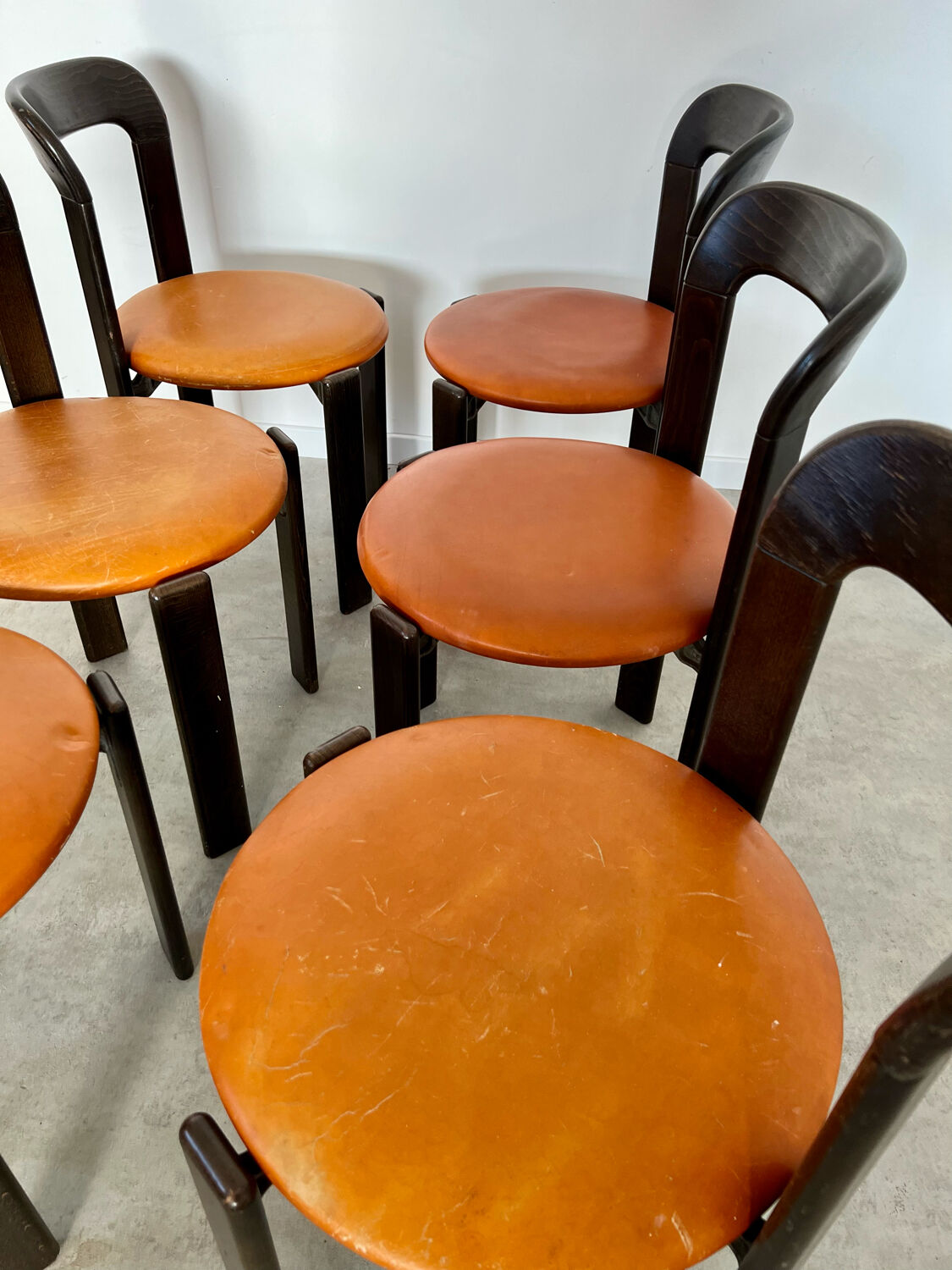 6 wooden chairs and imitation leather design Bruno Rey for Dietiker vintage year 60