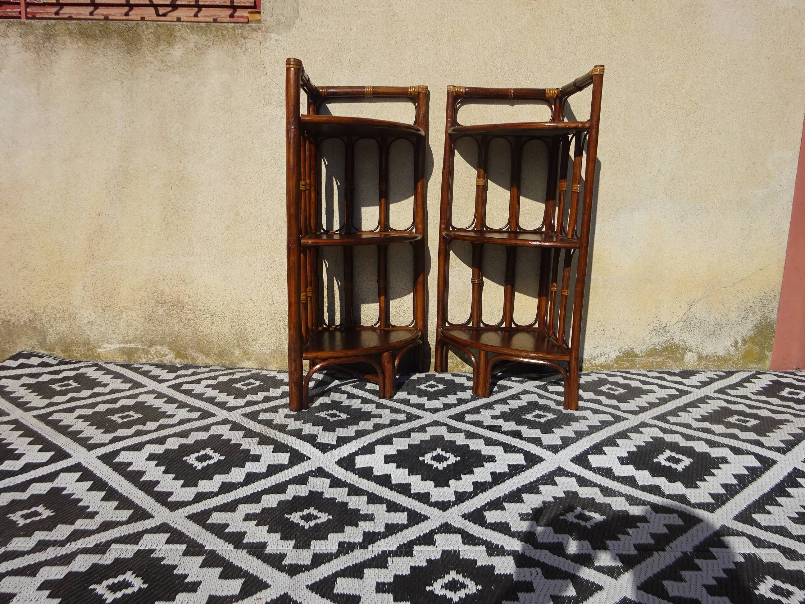 Rattan and bamboo bedside tables, both.