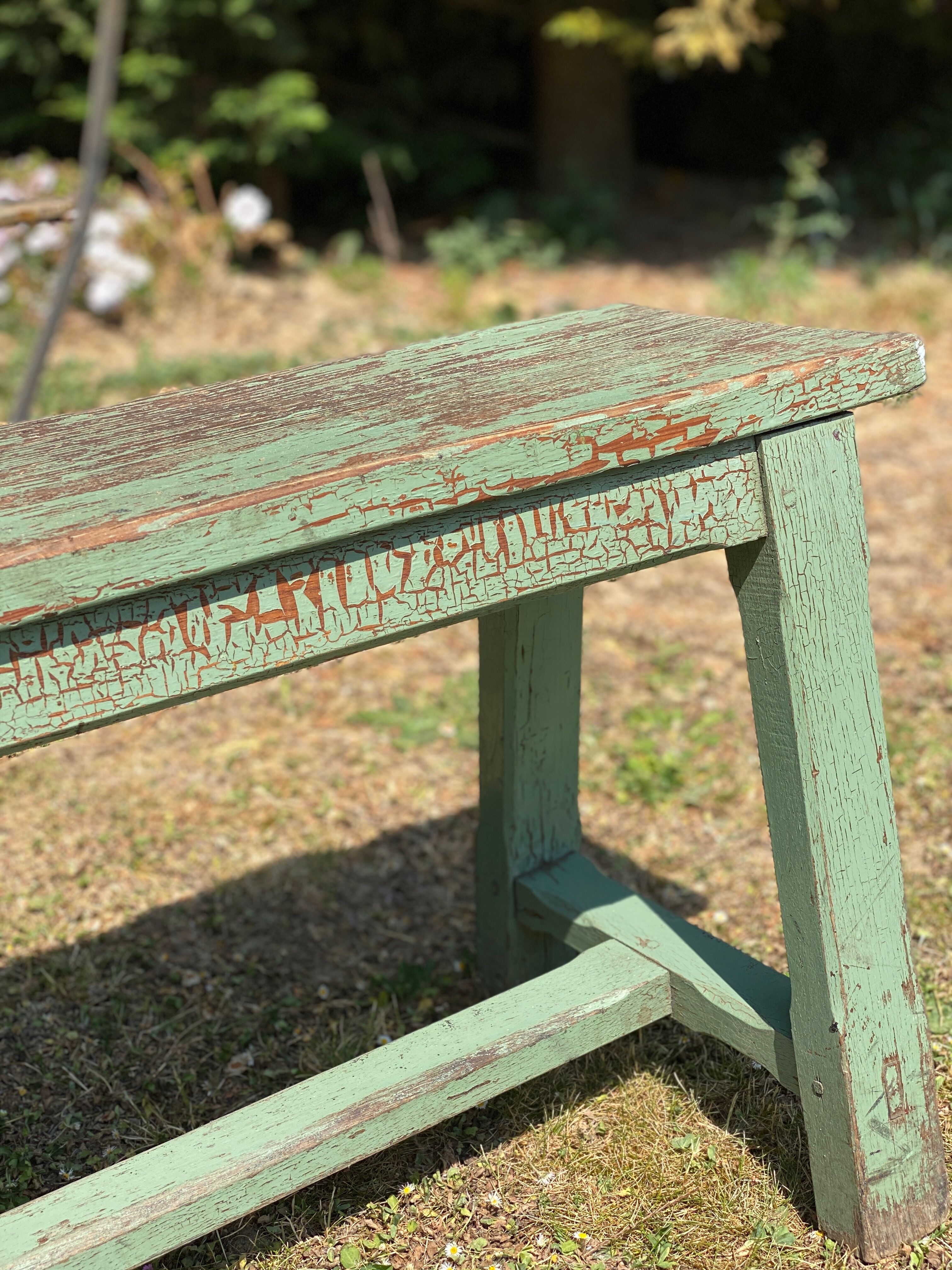 Old solid wood farmhouse bench