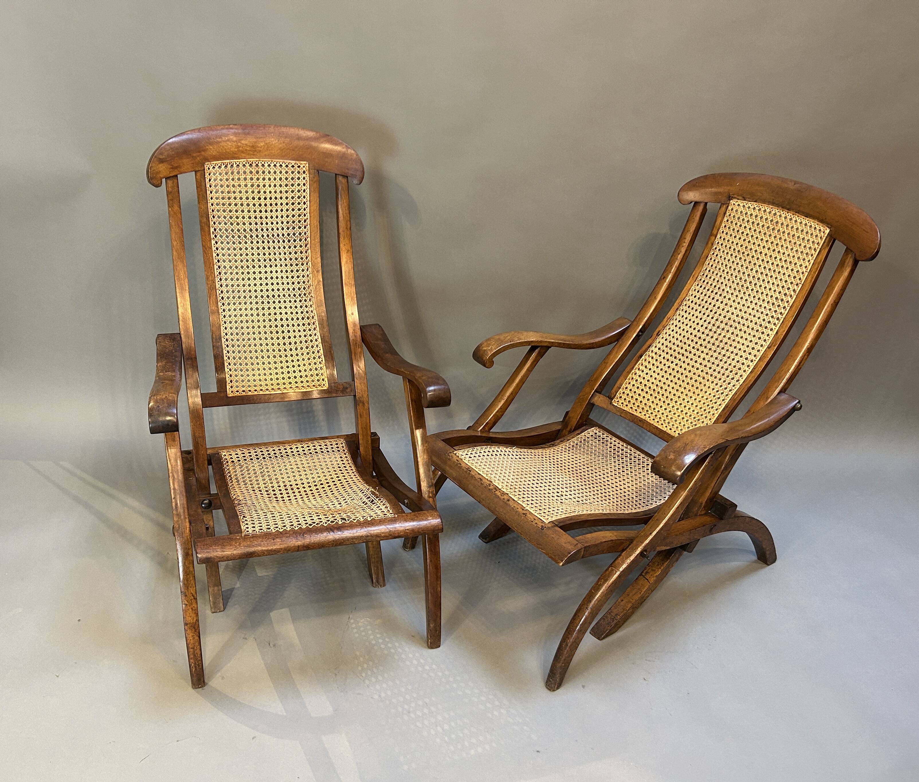 Pair Edwardian Steamer Deck Chairs