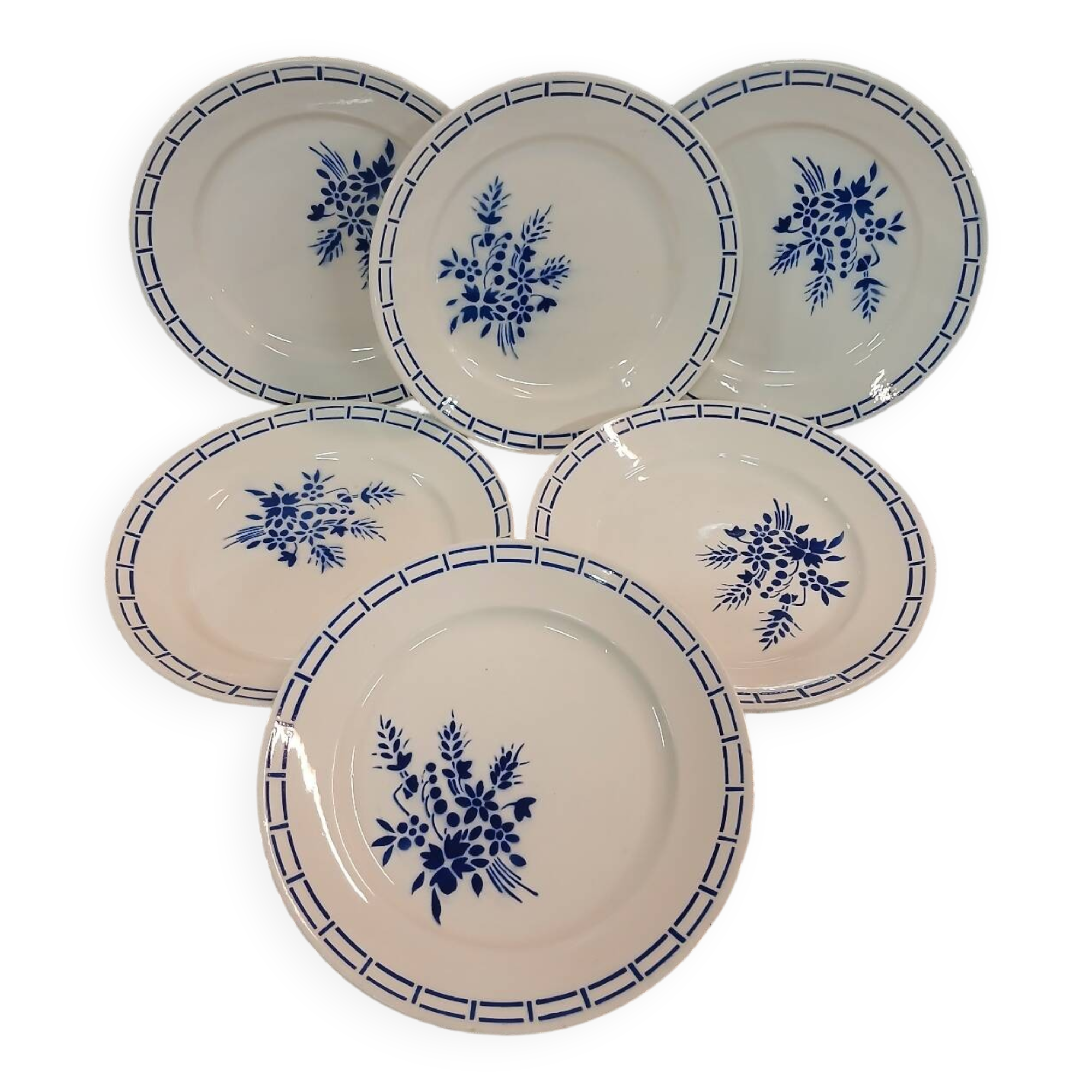 6 antique Badonviller dinner plates
