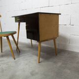 Baumann desk and chair, 1960s, Formica, wood and black, green seat