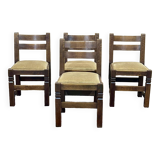 Set of 4 brutalist oak chairs from the 1950s