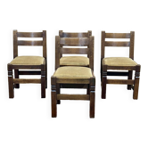 Set of 4 brutalist oak chairs from the 1950s