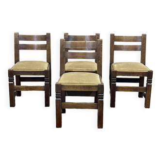 Suite de 4 chaises brutalistes en chêne des années 1950