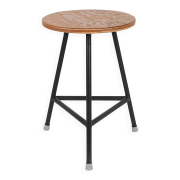 Mid-century workshop stool / steel / maritime pine / Danish industrial design / 1960s