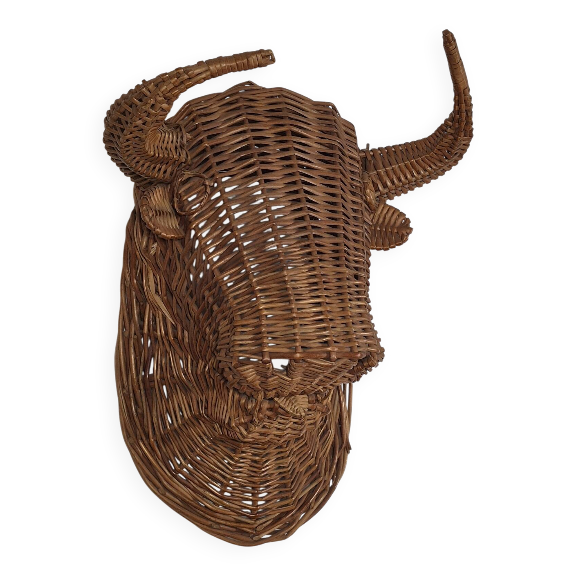 Vintage mid century wicker bull head sculpture