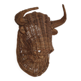 Vintage mid century wicker bull head sculpture