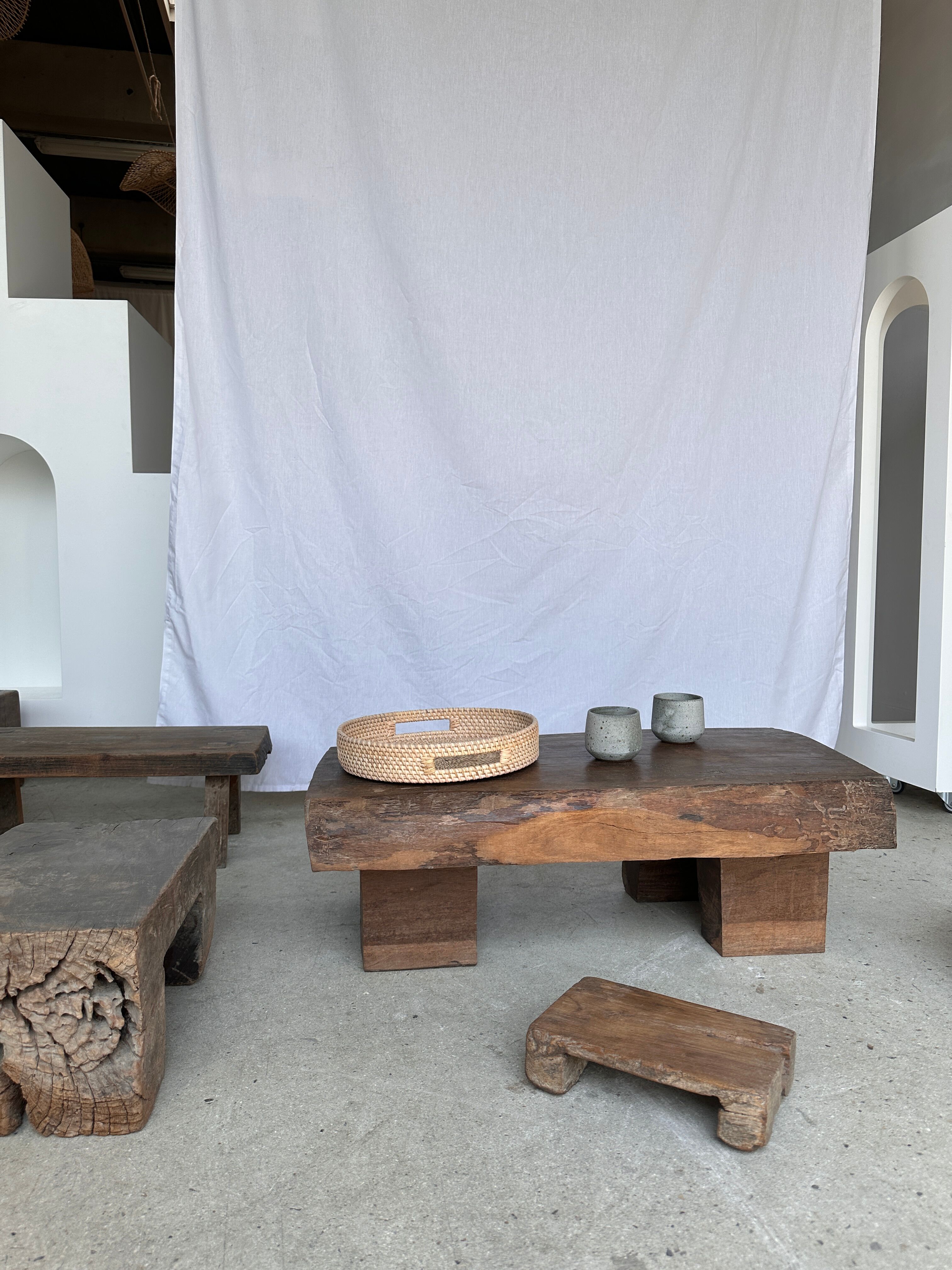 Asian solid wood quadripod brutalist coffee table H30 L81 l42