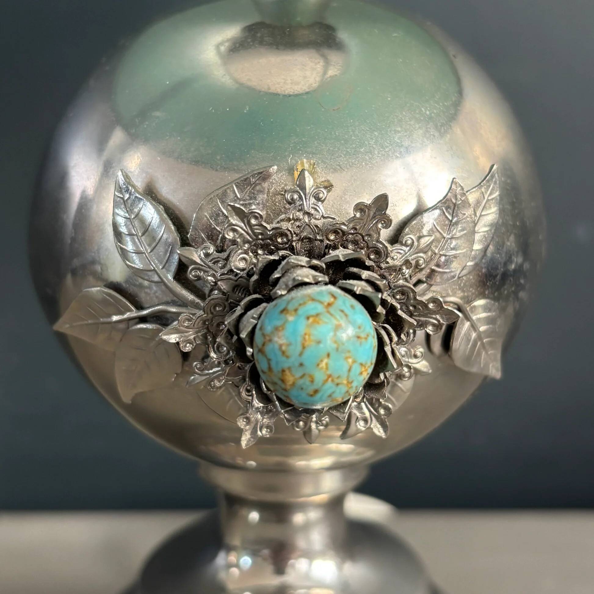 Chrome and turquoise metal table lamp