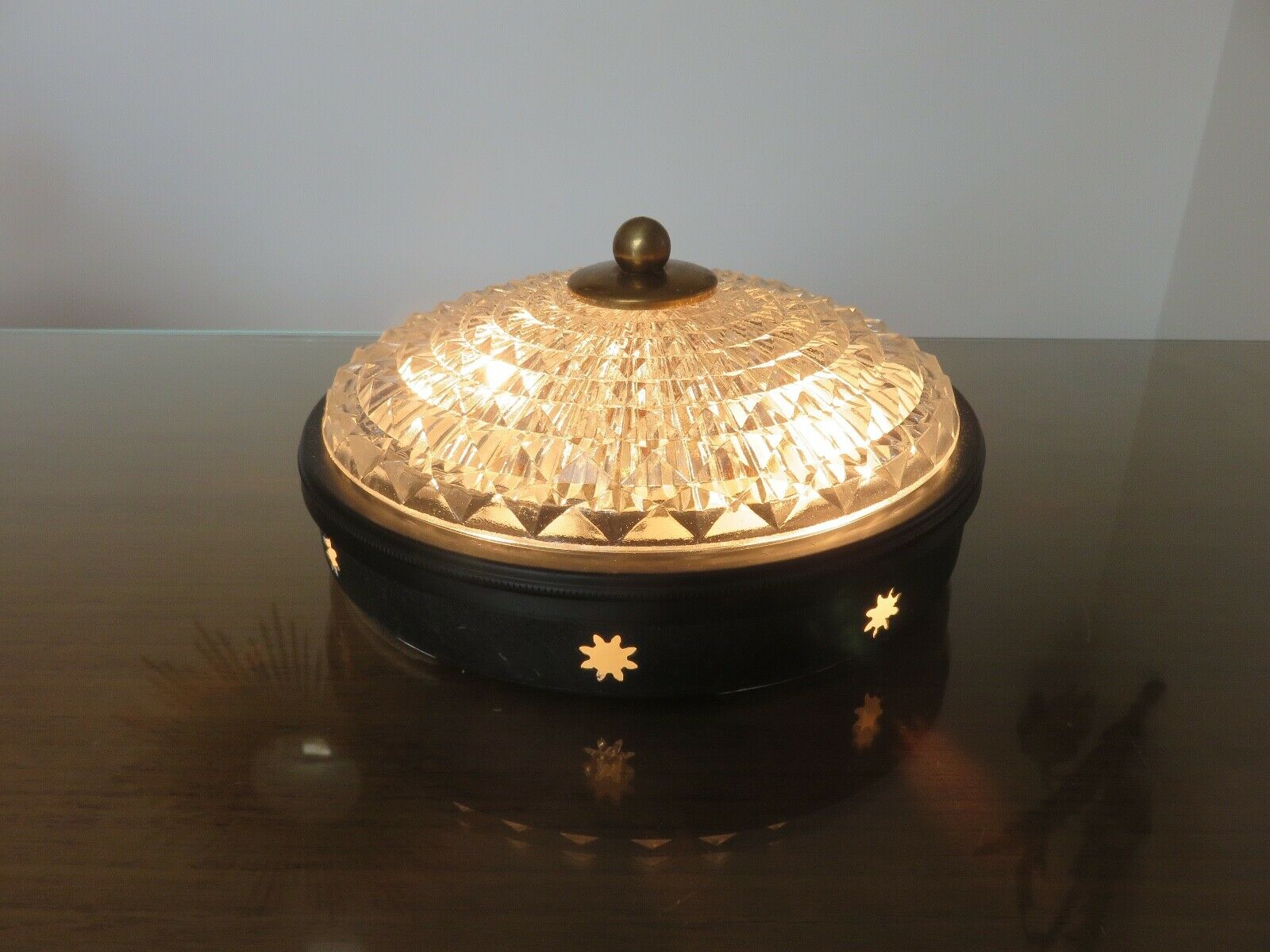 Wall lamp " starred " 2 fires, diamond glass and brass years 50 60