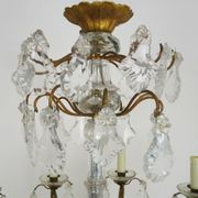 Old chandelier, suspension, old luminaire with 10 branches, brass and glass. 50s