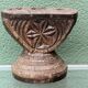 Brutalist candlestick, antique Asian grain sorter in carved wood.