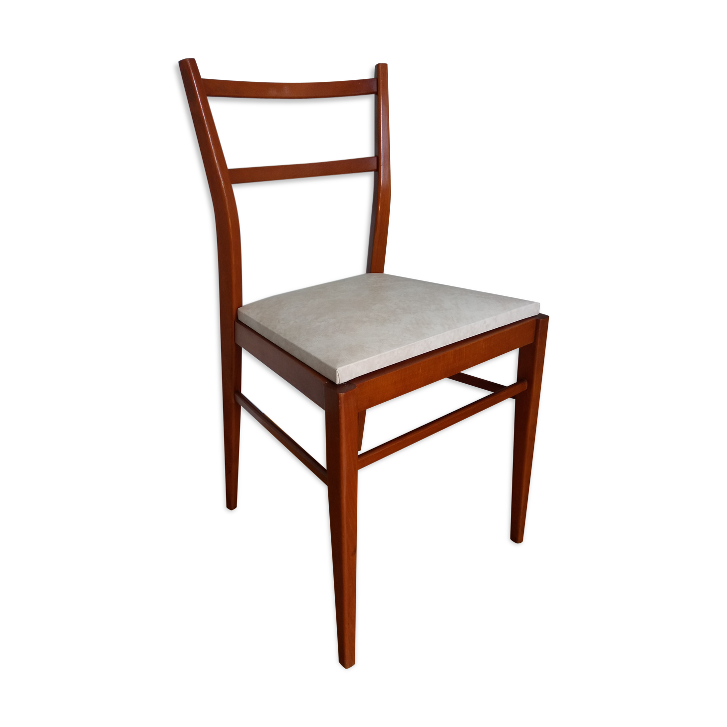 Scandinavian chair wood mahogany color and skai white