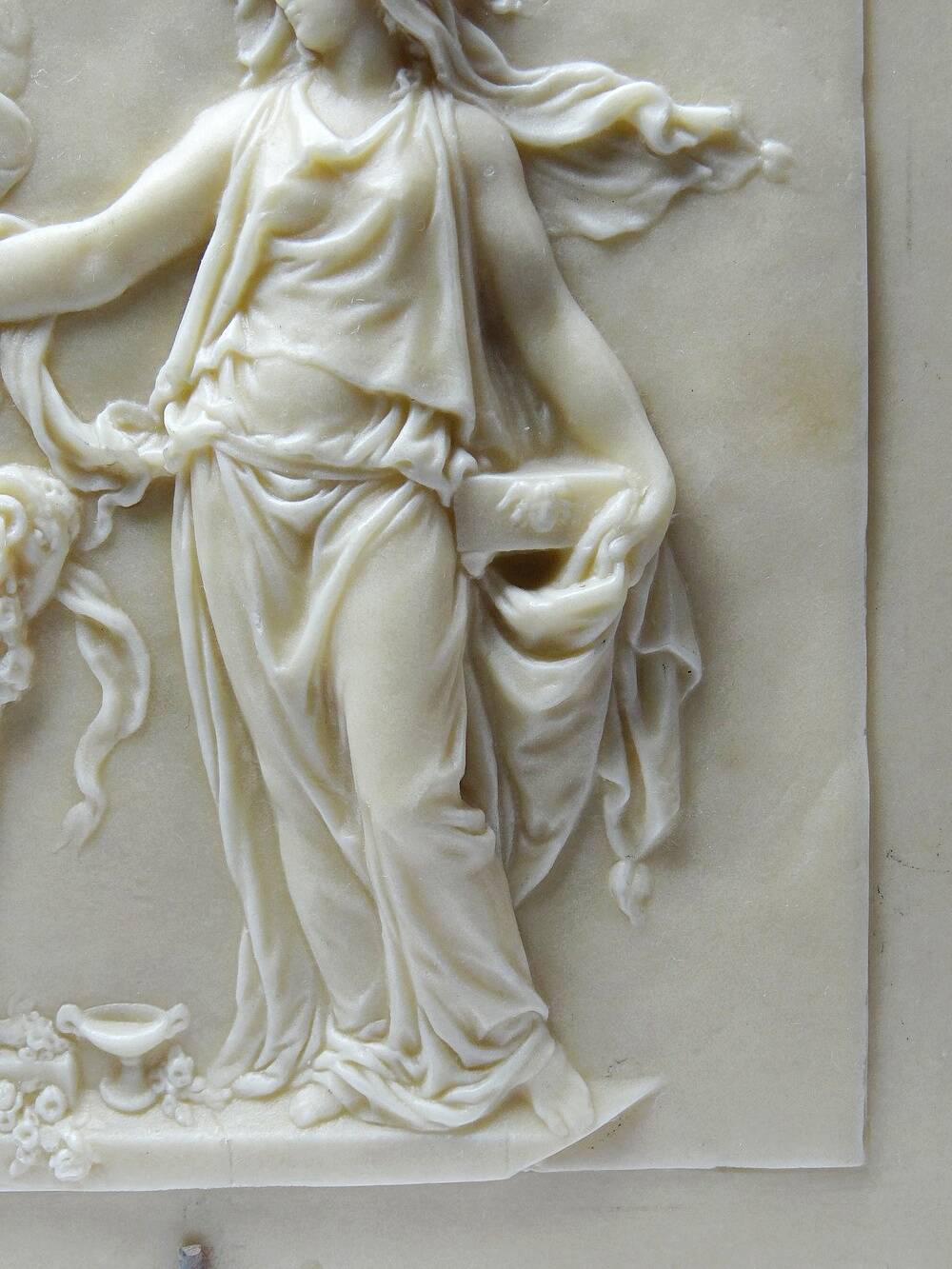Small limestone bas-relief of petrifying fountains, antique scene, vintage