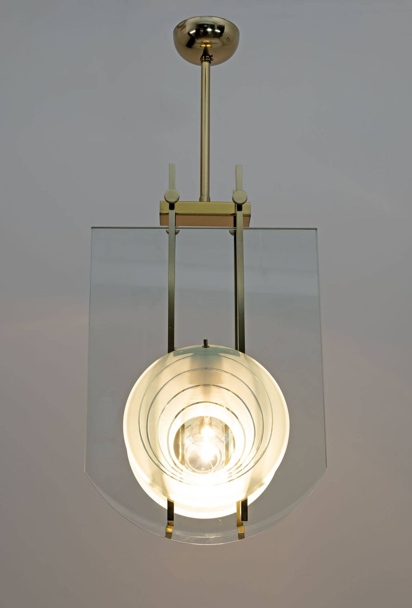 Gallotti & Radice Mid-century Modern Italian Brass and Crystal Pendant, 70s