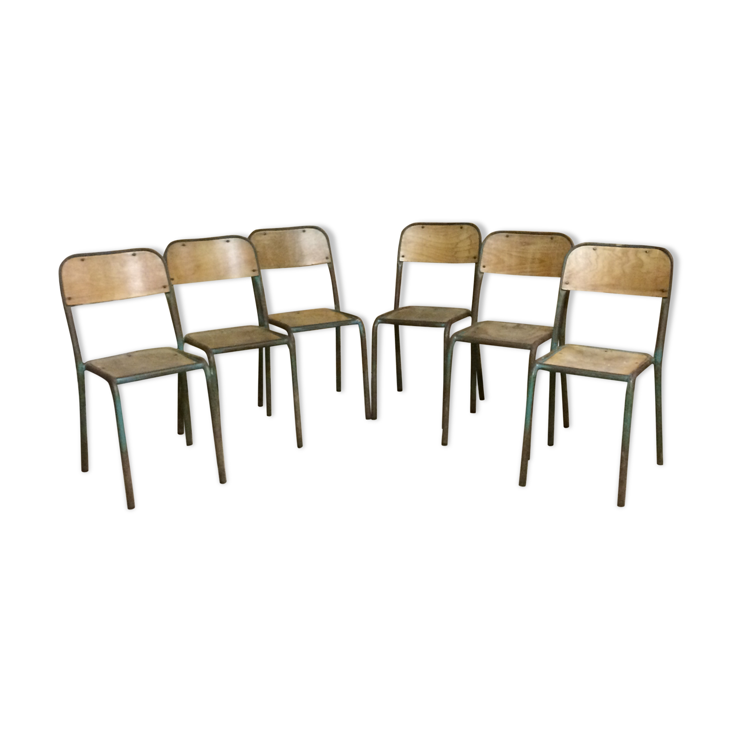 Set of 6 vintage wooden & metal chairs