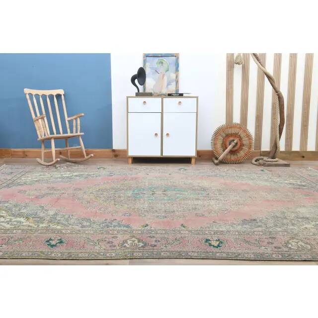 1970s Vintage Persian Handmade Wool Cotton Pink Oversized Rug 297x390