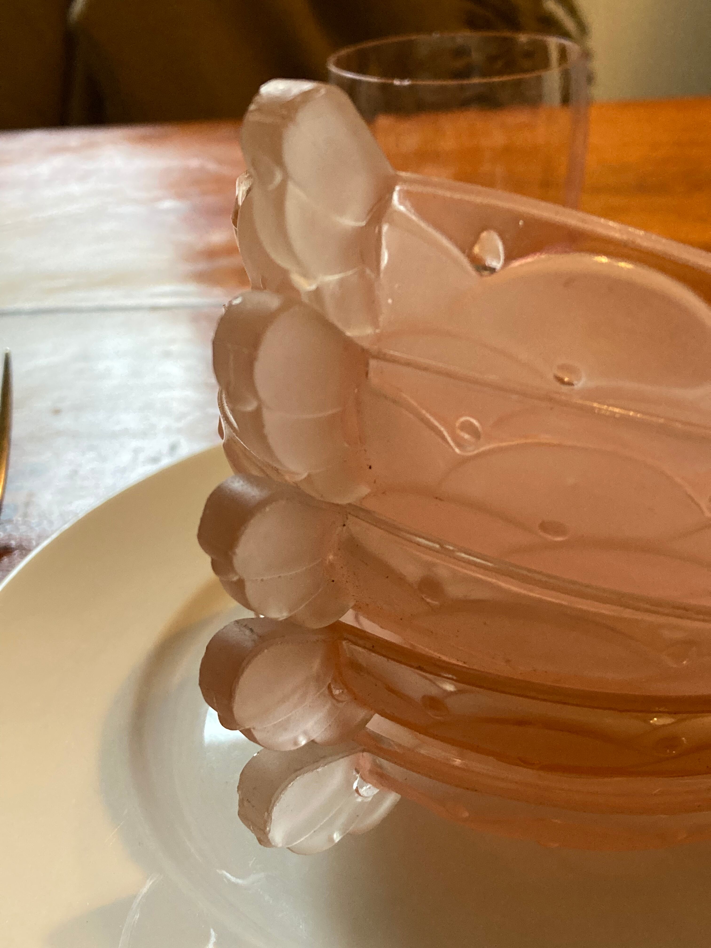 5 art deco cups pink old glass