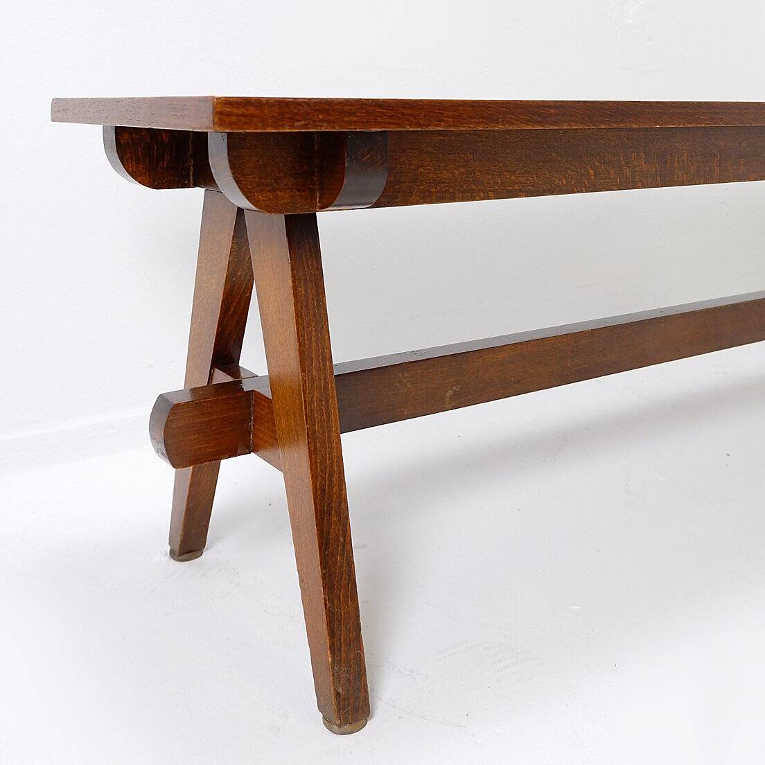 Pair of solid wood benches with compass feet