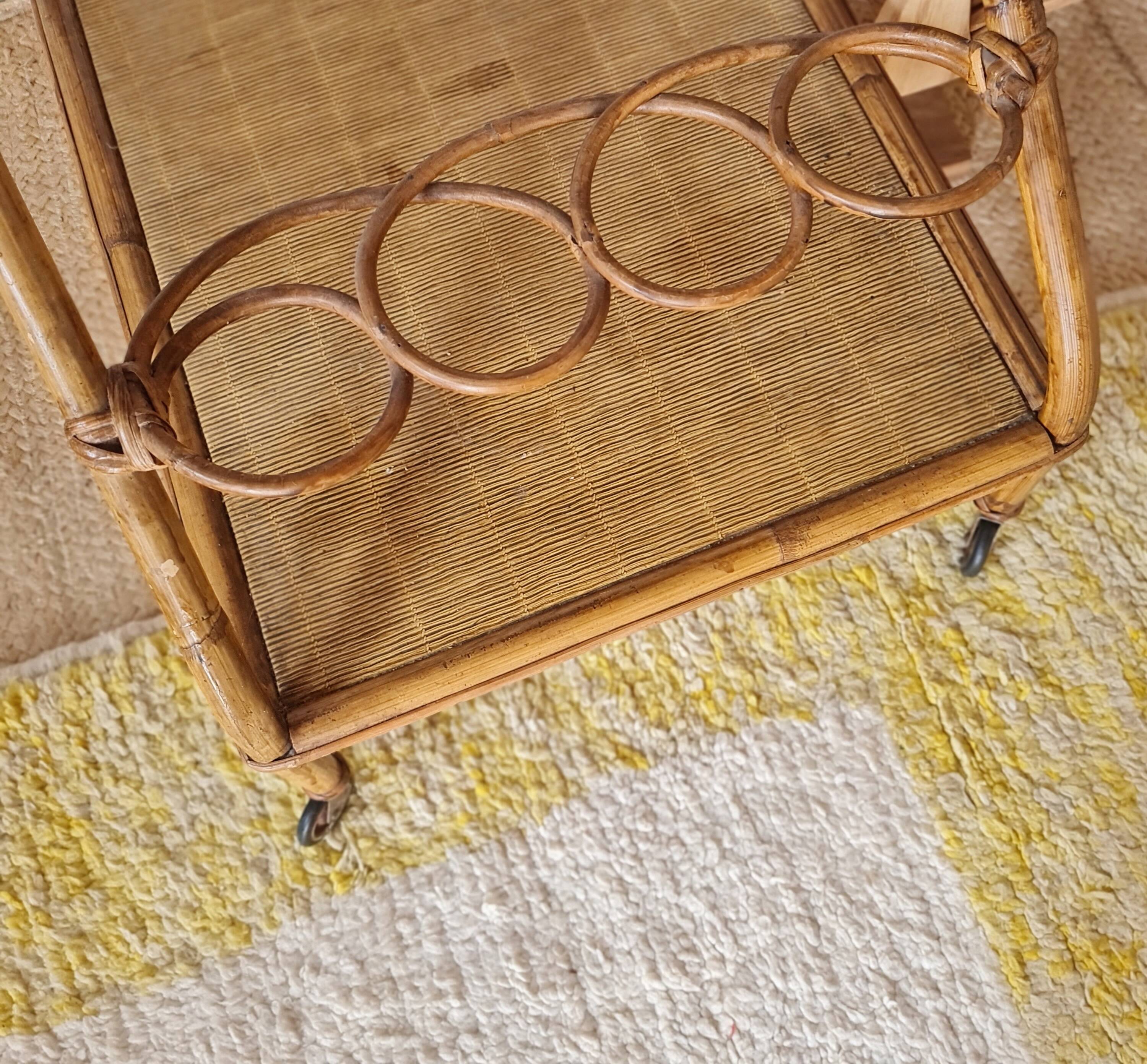 Vintage rattan dessert trolley - double shelves