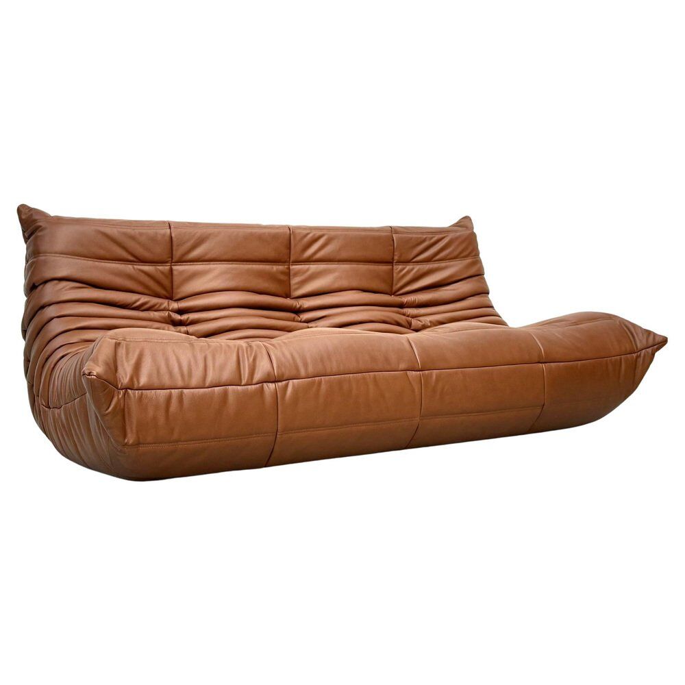 Togo Sofa in Brown leather attributed to Michel Ducaroy for Ligne Roset.