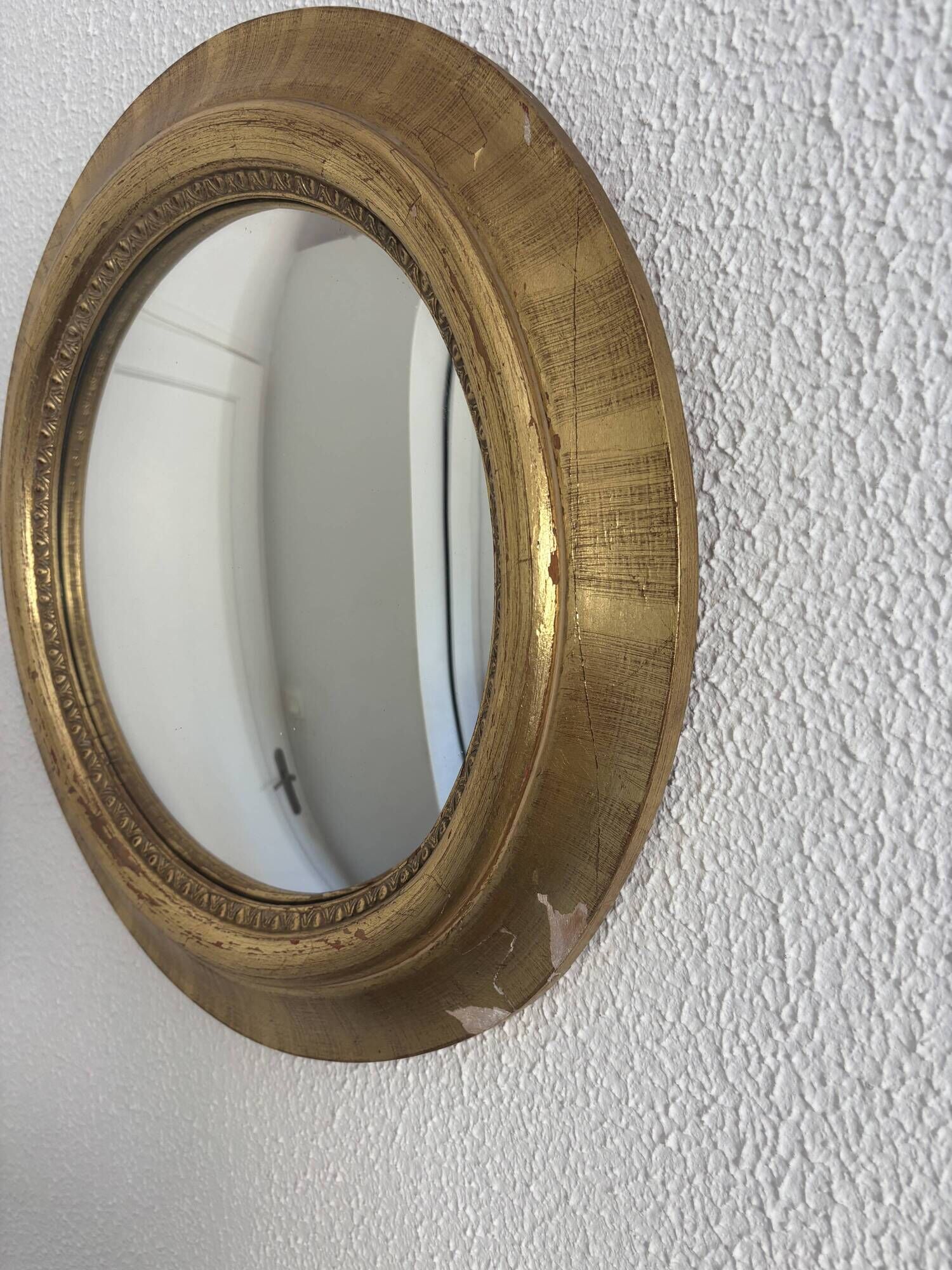 Vintage 1970s sun mirror witch's eye wood and gold - 42 cm