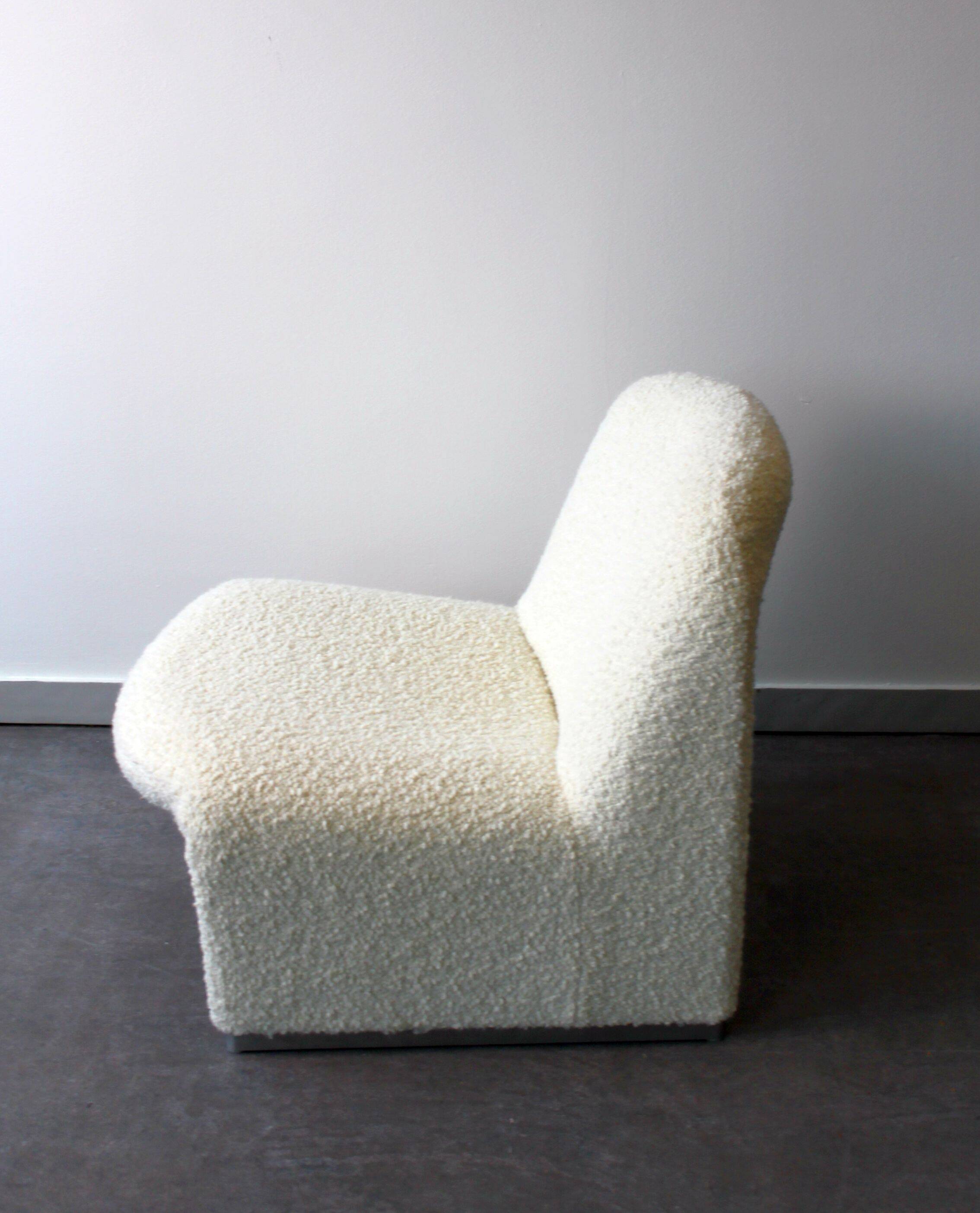 Pair of vintage Alky armchairs in steel and boucle wool by Giancarlo P.