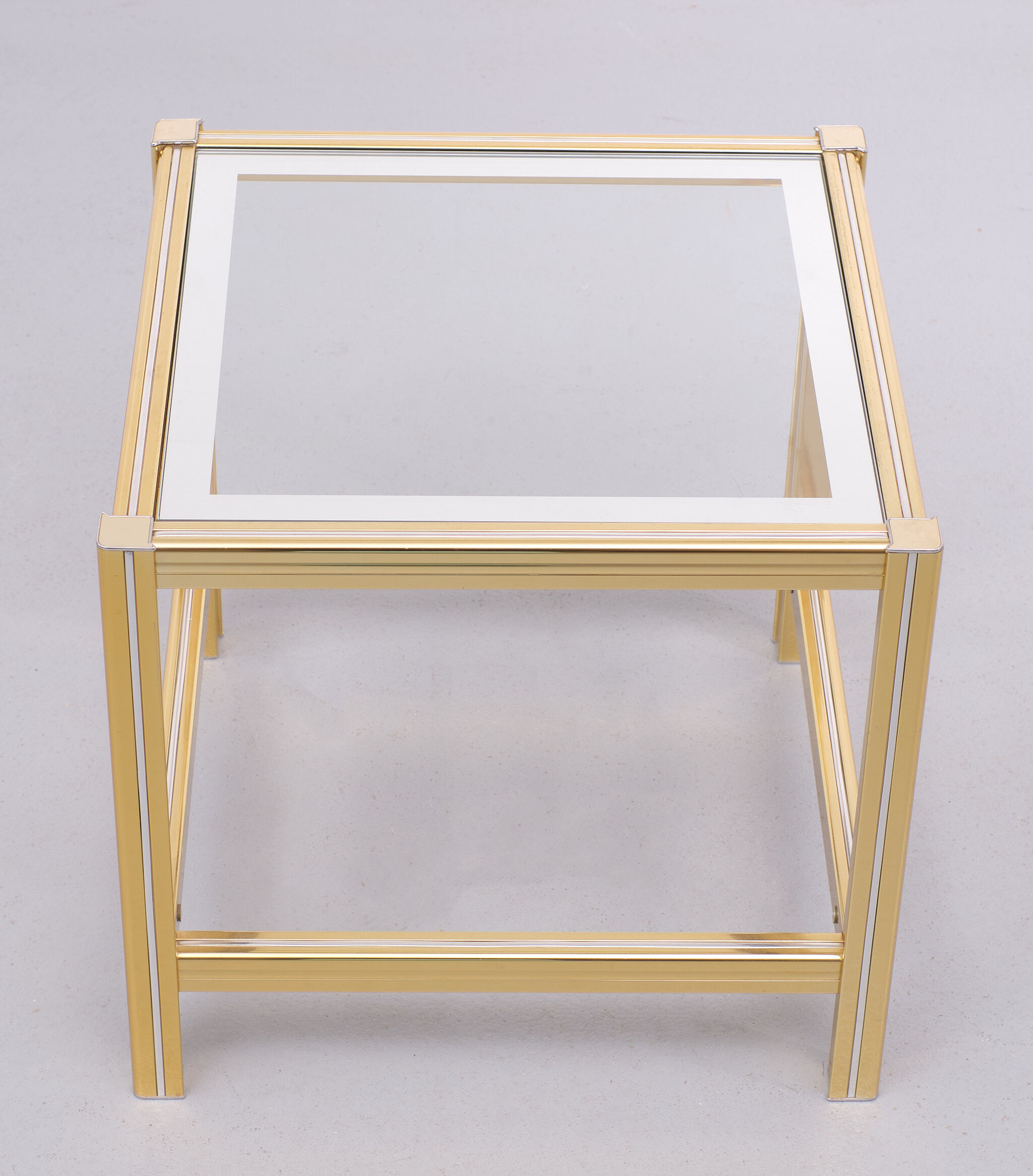 Hollywood regency brass side mirror side table, 1970s