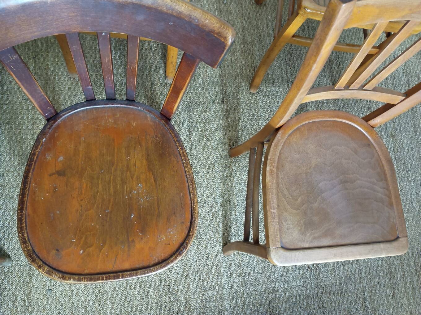 Set of 8 mismatched vintage Fischel bistro chairs
