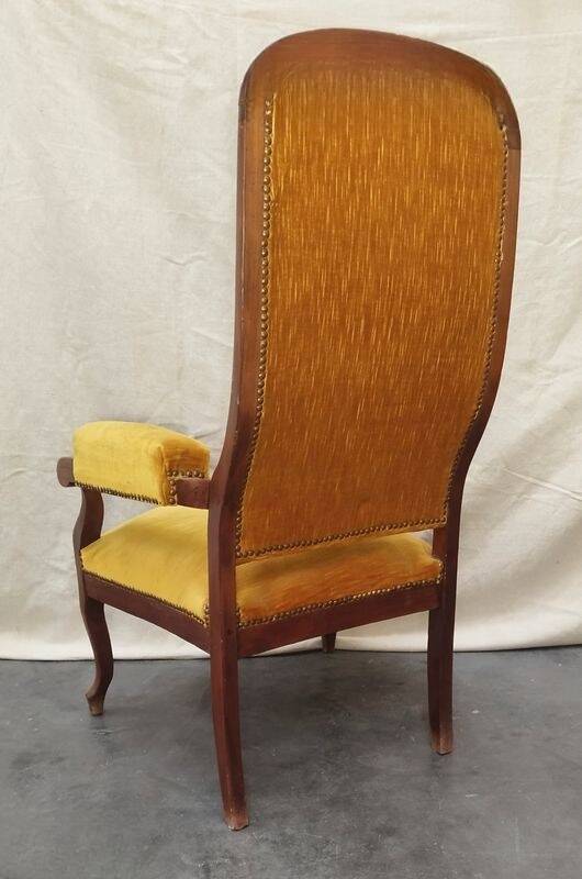 Antique Voltaire armchair — ochre/mustard velvet — Louis-Philippe style — 19th century