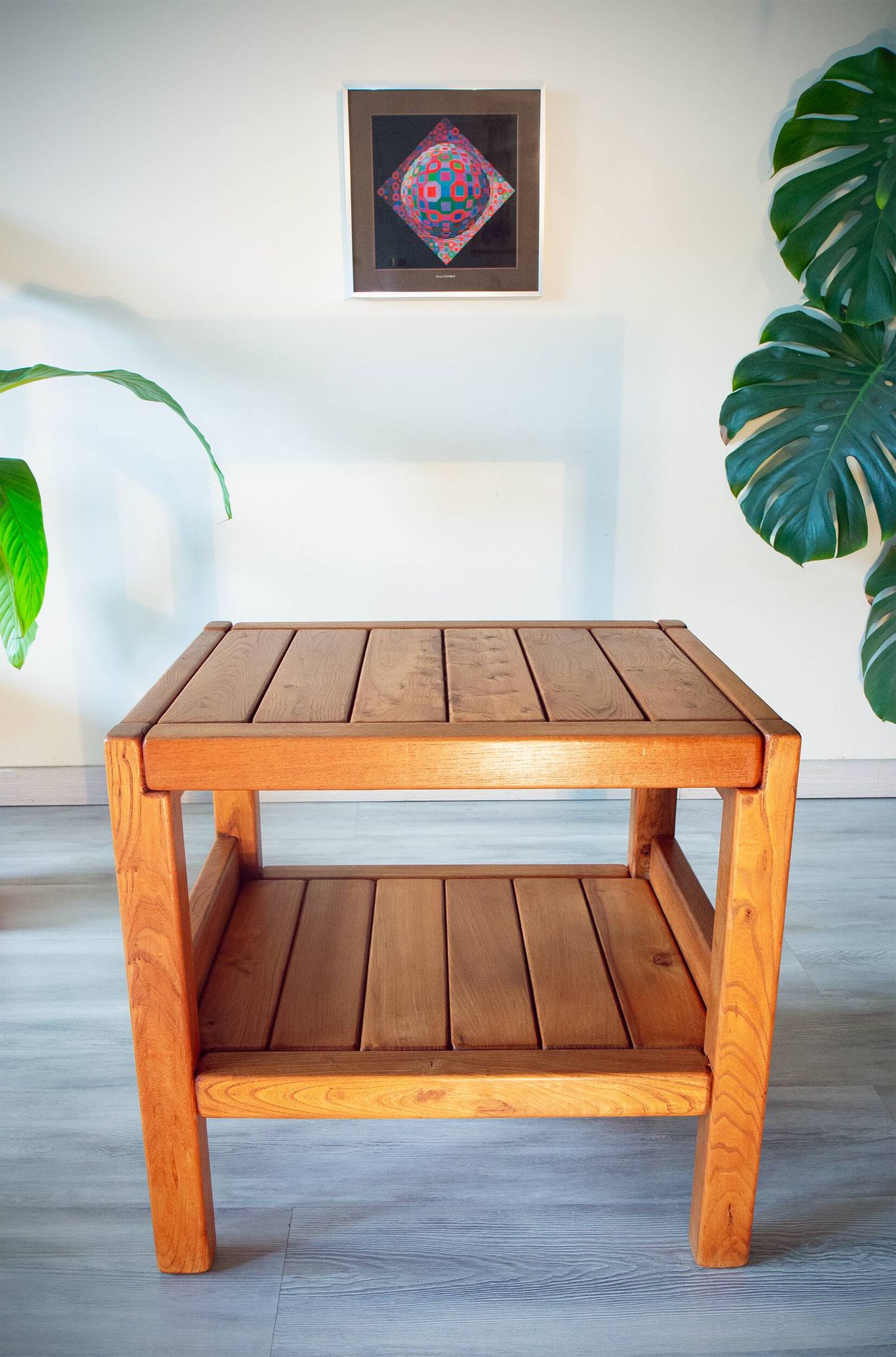 Side table in solid elm, Roche Bobois, 1980