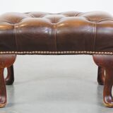 Brown cow leather chesterfield footstool