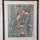 Original framed watercolor bird on snowy rowan tree