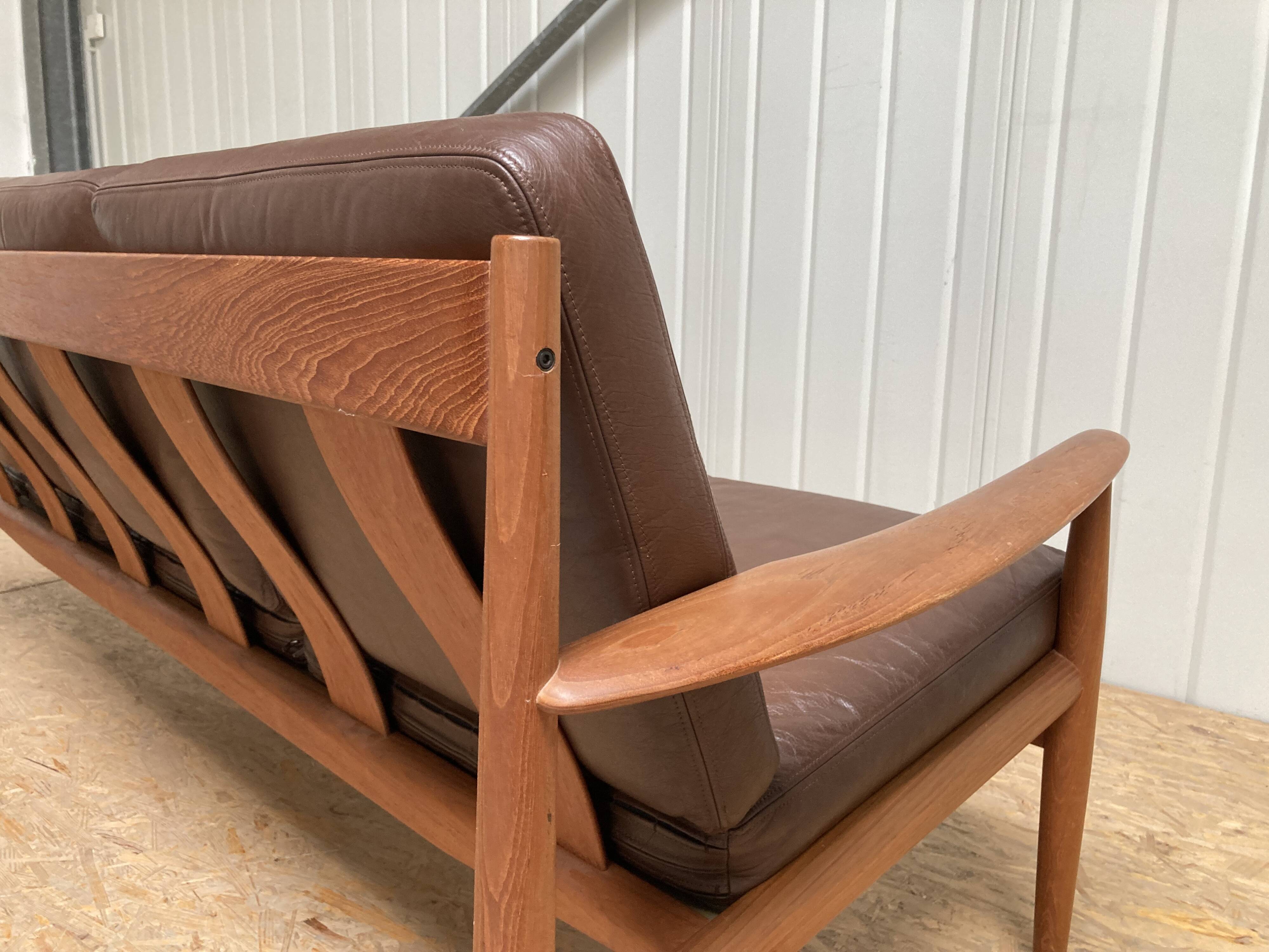 Grete Jalk for France & Son Teak Leather Sofa