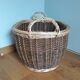 Very large oval laundry basket in two-tone braided wicker with handles