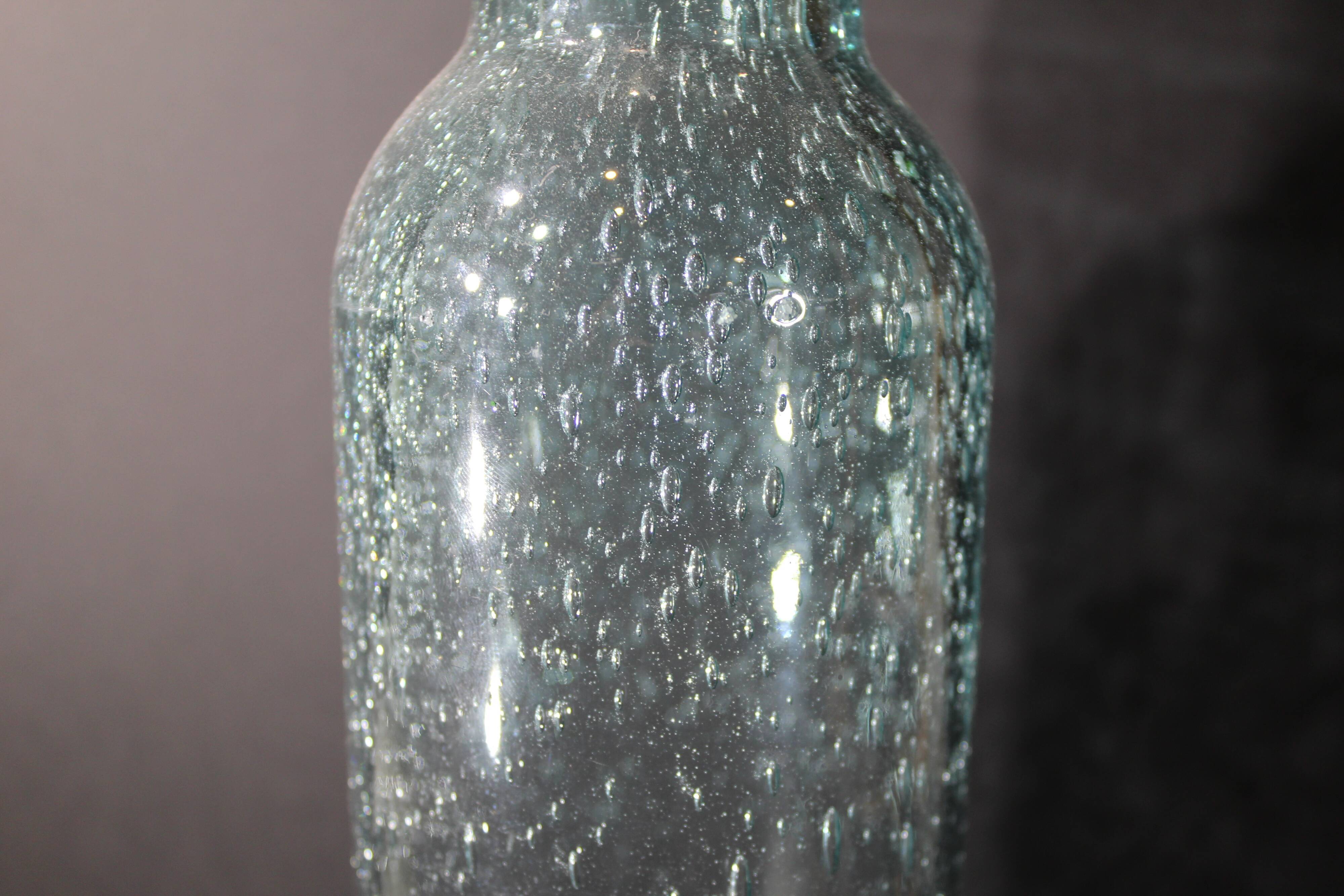 Biot sky blue bubbled glass bottle carafe