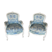 Pair of Louis XVI-style shepherdesses in moulded wood and fabric