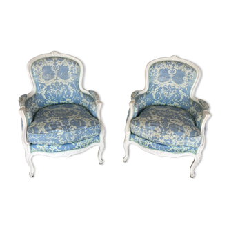 Pair of Louis XVI-style shepherdesses in moulded wood and fabric