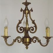 French Vintage Bronze Art Nouveau Style 3-Light 3-Sided Cage Chandelier