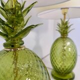 Paire de lampes en verre de Murano en forme d'ananas Art Déco italien avec abat-jours.