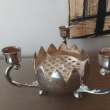 Bougeoir cente de table en métal argenté
