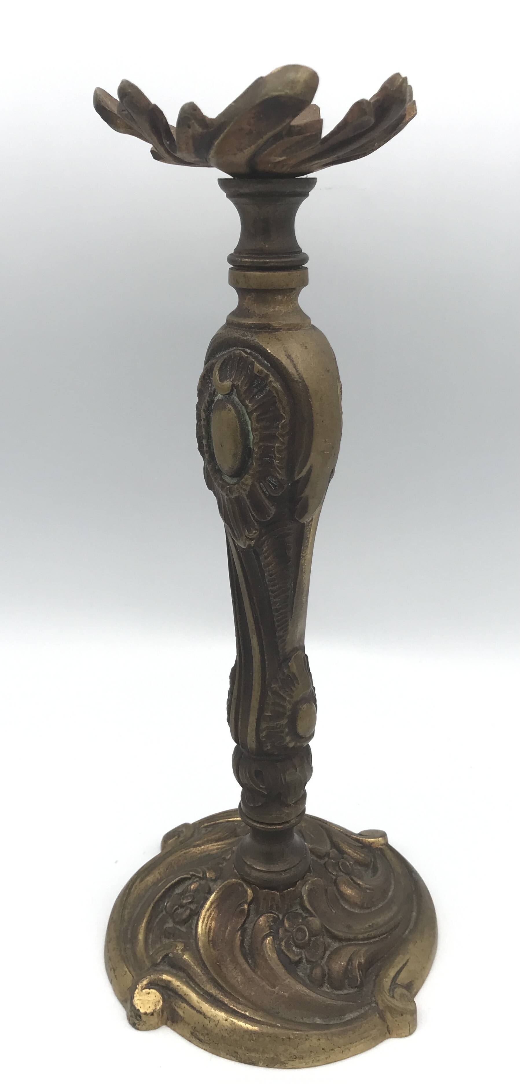 Old gilded bronze lamp base with Louis XV style rocaille decoration