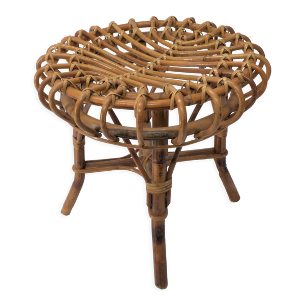 Tabouret ottoman en bambou et rotin 1960