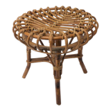 Tabouret ottoman en bambou et rotin 1960