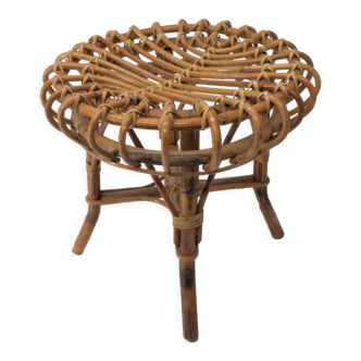 Tabouret ottoman en bambou et rotin 1960