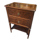 Petite commode XIXe 2 tiroirs et tablette d'entrejambes acajou massif Louis