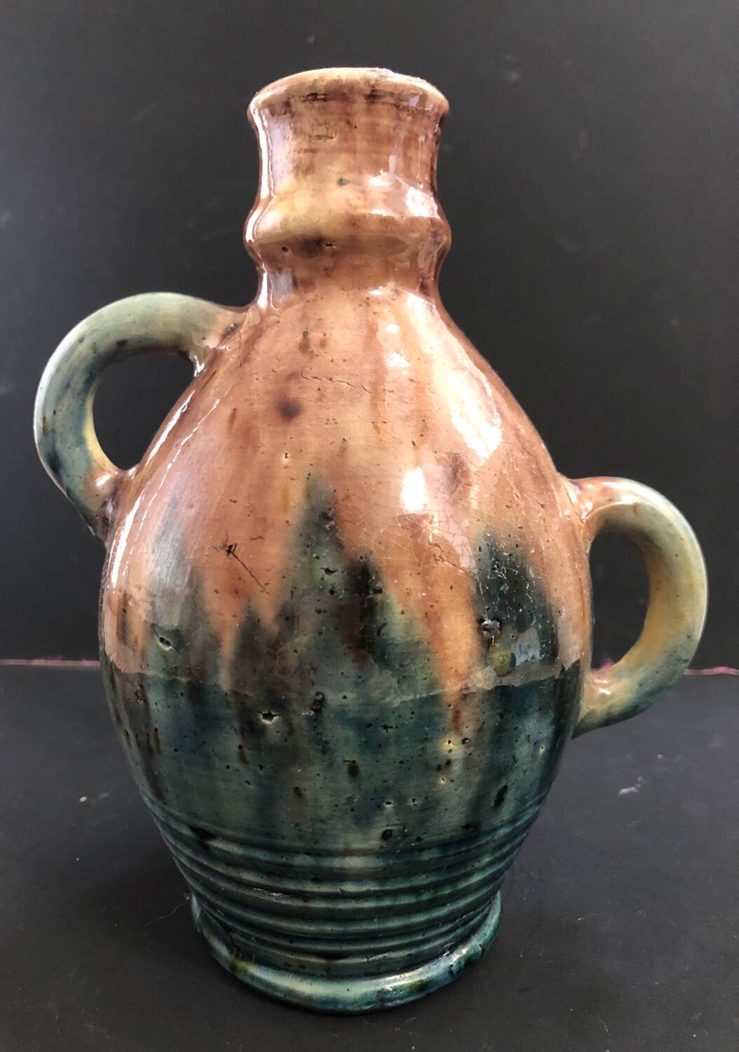 Vase with asymmetrical handles in Flemish stoneware