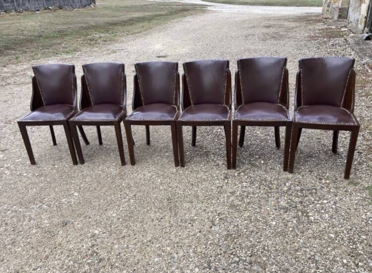 6 art deco chairs with leather seats